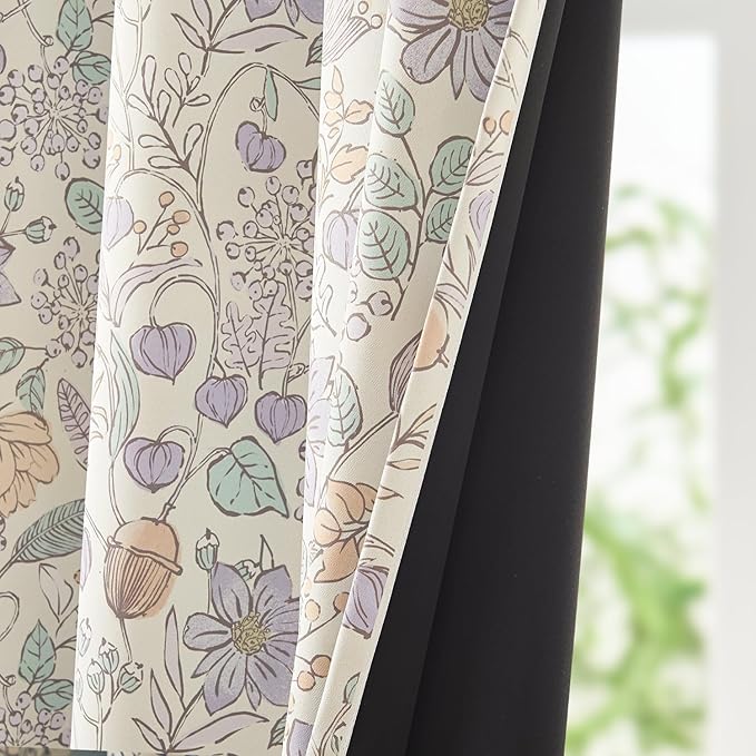 jinchan Nursery Curtains 95% Blackout Purple Floral Curtains for Girls Room, 84 Inch Length Farmhouse Drapes for Bedroom Living Room Darkening Window Treatment Grommet Top Set of 2 Panels