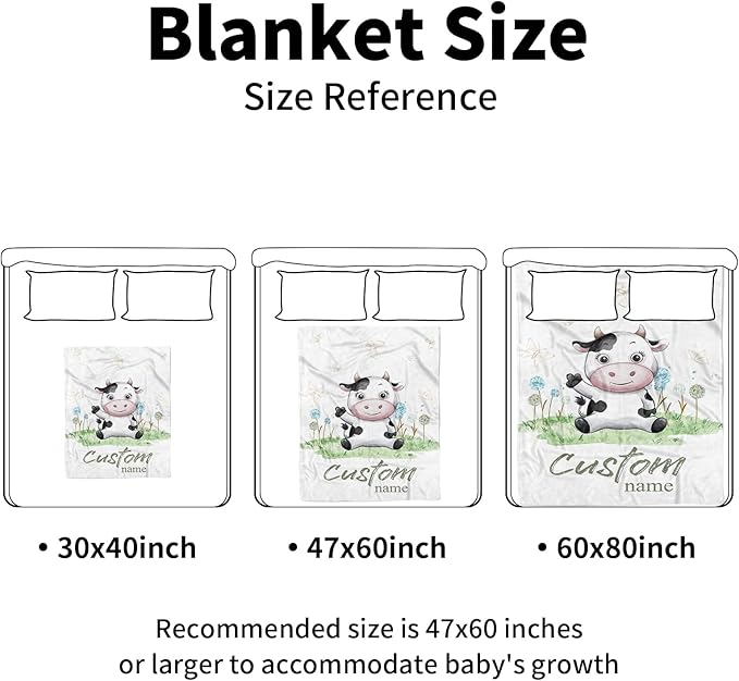 Personalized Baby Blankets for Boys Girls, Custom Name Cows Theme Baby Blanket, Soft Receiving Blanket for Newborns and Toddlers, Ideal for Baby Showers and Nursery Decor