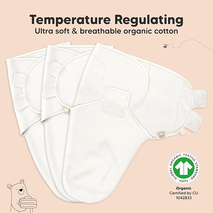 KeaBabies 3-Pack Organic Baby Swaddle Sleep Sacks - Swaddles for Newborns, Infant 0-3 Months, Baby Girls, Boys, Soft & Snug Newborn Sleep Sack, Nursery Swaddling Blankets (Soft White)