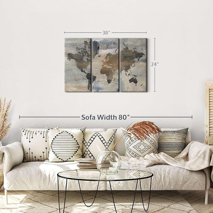 ElephantStock Stone World Wall Art - Horizontal Canvas - 3-Piece Lobby Wall Decor - Painting Map Canvas Print - Beige and Gray Decor for Wall by Avery Tillmon - 38" X 24"
