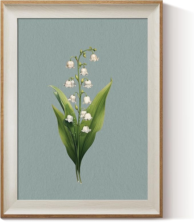 ARPEOTCY Framed Canvas Wall Art, 12x16 Inch Lily of the Valley Plant Painting, Vintage Botanical Flower Print for Bedroom, Bathroom, or Kitchen, Cottage Core Natural Wall Decor