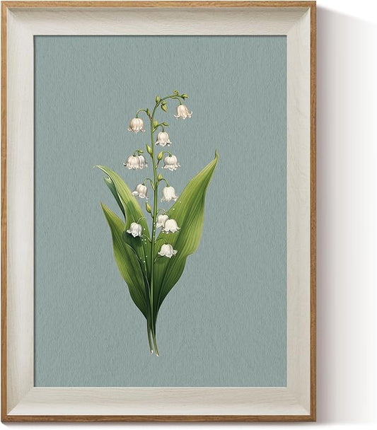 ARPEOTCY Framed Canvas Wall Art, 12x16 Inch Lily of the Valley Plant Painting, Vintage Botanical Flower Print for Bedroom, Bathroom, or Kitchen, Cottage Core Natural Wall Decor