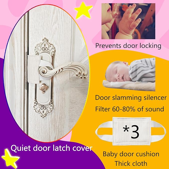 Door Silencer, Cloth Door Latch Cover, Quiet Close Pads to Reduce Slamming Noise for Baby, Nursery, Door Latch Silencer Cushion to Prevent Door from Slamming (3 Pack, Beige, 4.1 * 3.1 inches)