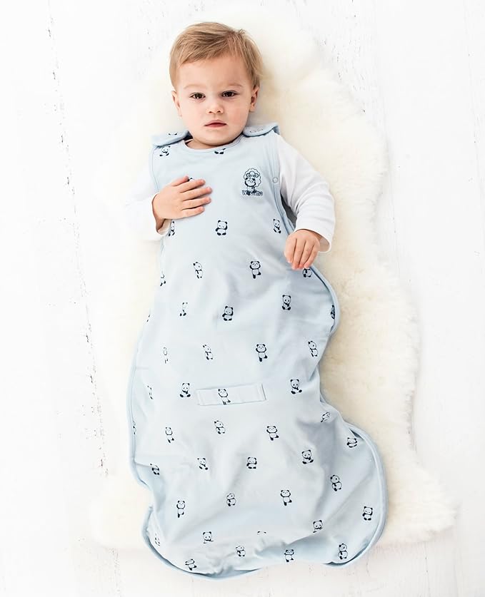 Woolino 4 Season Ultimate Baby Sleeping Bag - Merino Wool and Organic Cotton - Universal Size Adjustable Sleep Sack for Baby - Two-Way Zipper Infant Sleeping Bag (2-24 Months) - Panda