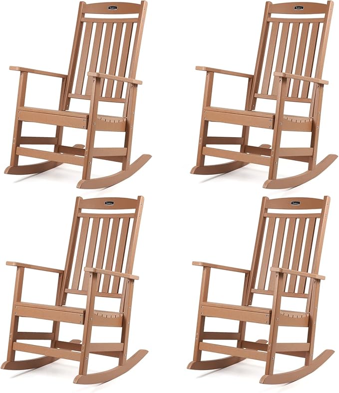 FUNBERRY Outdoor Rocking Chairs Set of 4, HDPE All Weather Poly Lumber Rocker, High Back Patio Rockers Easy Assembly