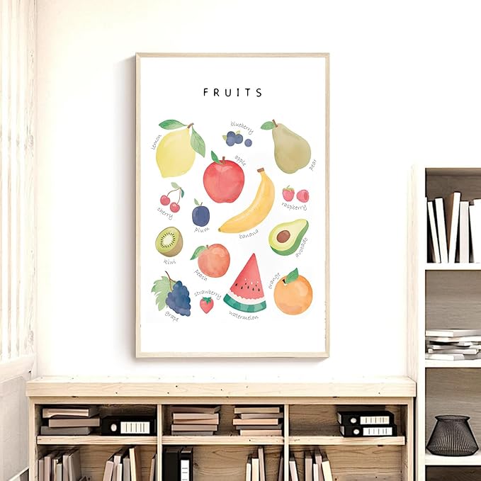 OZCONO Vegetables and Fruits Educational Posters, Harvest Chart Kids, Classroom Decor, Rainbow Nursery Wall Art, Homeschool Education Guide (Unframed) (12x18)
