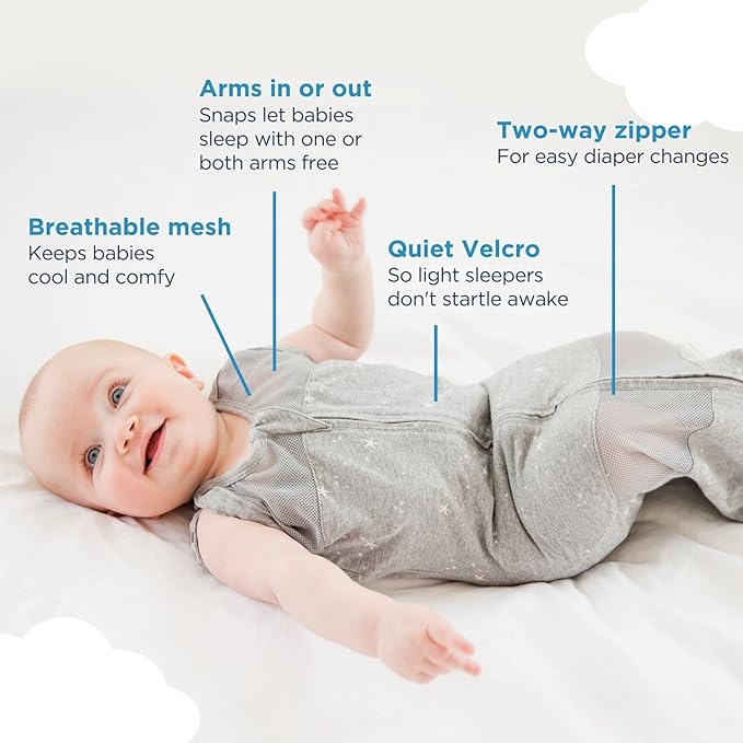 Happiest Baby Sleepea 5-Second Swaddle - 100% Organic Cotton Baby Swaddle Blanket - Doctor Designed Promotes Healthy Hip Development (Teal Stars, Medium)