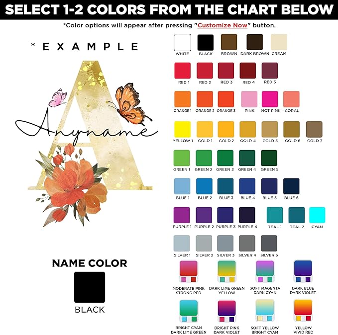 Custom Name Wall Decal Personalized Name with Butterfly Floral Flowers Transparent DTF Vinyl Removable Nursery Wall Decal for Kids Room, Teen Bedroom, Car, Cute Home Decor Gifts for Her Him
