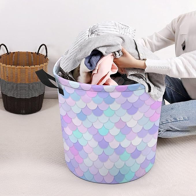 Rainbow Mermaid Laundry Basket Mermaid Party Decorations Girls Hamper Clothes Toy Storage Bin for Kids Girls Bedroom Bathroom Decor