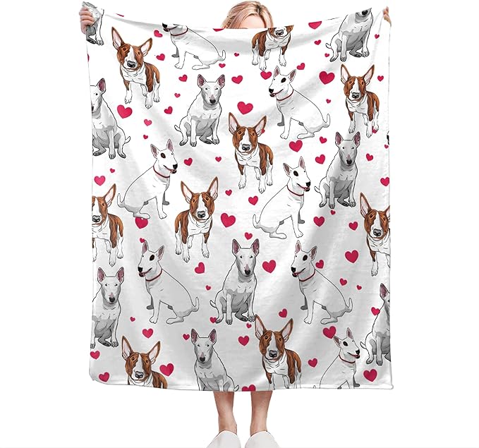Bull Terrier Gifts and Decor - Cute Dog Throw Blanket, Soft Warm Cozy Fleece Blanket for Couch, Sofa & Bed - 80"x60"