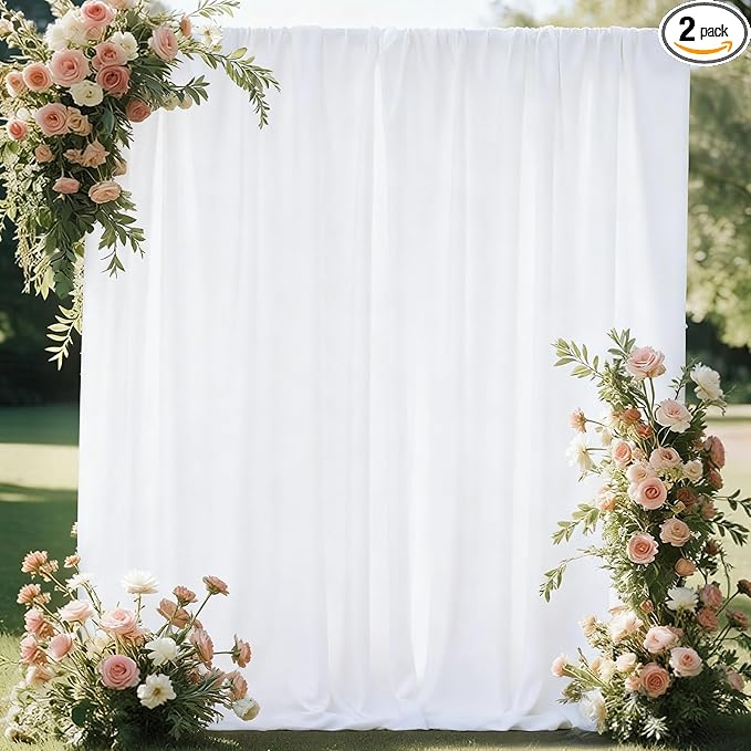 White Curtains Backdrop for Parties, Wrinkle Free White Photo Backdrop Curtains Drapes for Party Birthday Wedding Decoration Photography,5ft x 7ft, 2 Panels