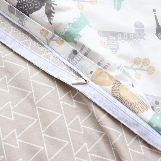 100% Cotton Crib Bedding Set for Baby Boys Girls,3 Pcs Baby Bed Linen Include Duvet Cover,Fitted Sheet,Pillowcase,Nursery Decoration,No Filler(Khaki)