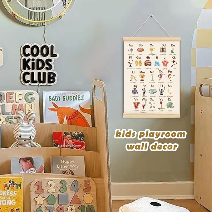 ShowDraven Funny Football Sports Hanger Frame Wall Decor, Cute Alphabet for Classroom Wall Nursery Bedroom Playroom Decor, Gifts for Boys Girls Nursery Kids, 12x16 Inch