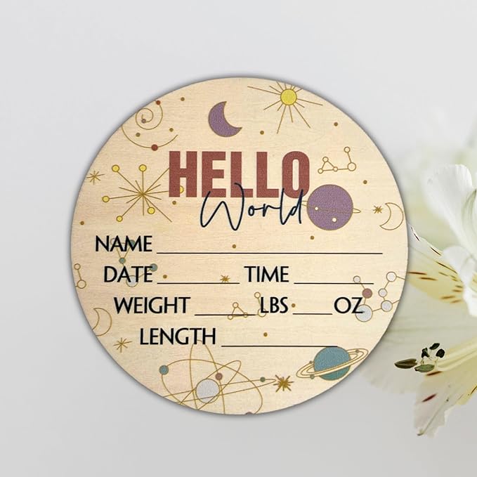 Hello World Newborn Sign 6" - Baby Announcement Sign for Hospital - Welcome Baby Sign - Announcement Board for New Baby - Birth Announcement Sign - Newborn Name Sign - Perfect for Baby Arrival (space 2)