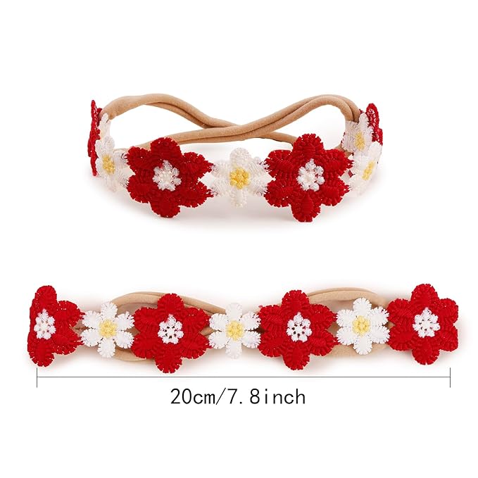 OOSAKU Baby Girl Flower Christmas Headbands Set Elastic Floral Headbands 6pcs Soft Nylon Hair Band for Newborn Toddler Hair Accessories (XKFD007)