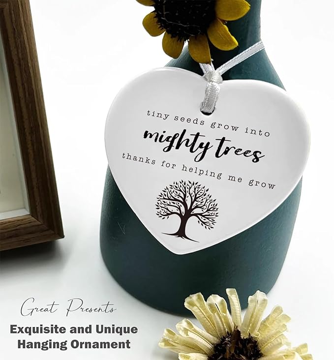 Heart Shaped Christmas Ornament-Teacher Day Appreciation Gift-Thanks for Helping Me Grow Quote-Teachers Week Birthday Inspirational Keepsake Decoration for Classroom or Office