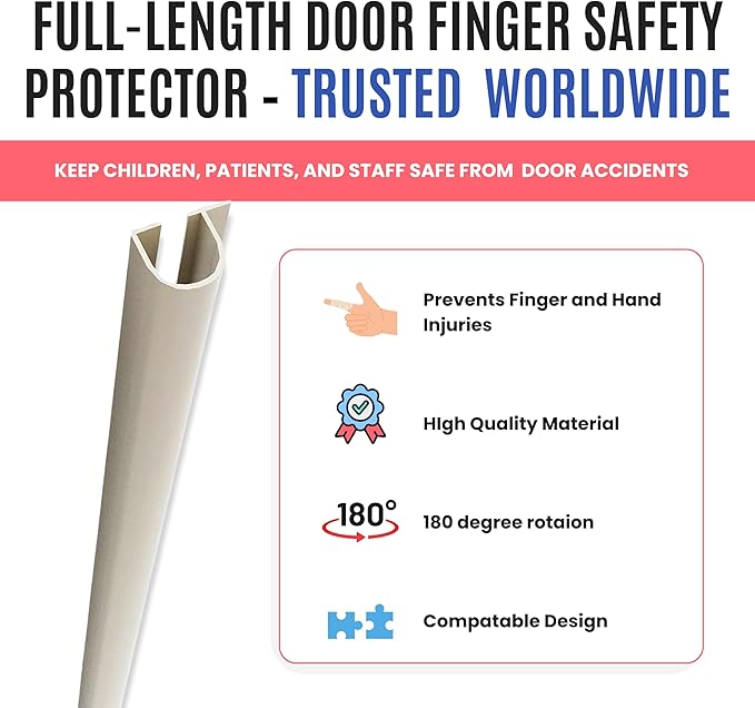 Commercial Door Finger Pinch Guard | Premium Pull-Side Door Hinge Stopper | Finger Pinch Door Guard for Kids and Adults Saftey | Baby Finger Pinch Protector for Doors -(White, 84")