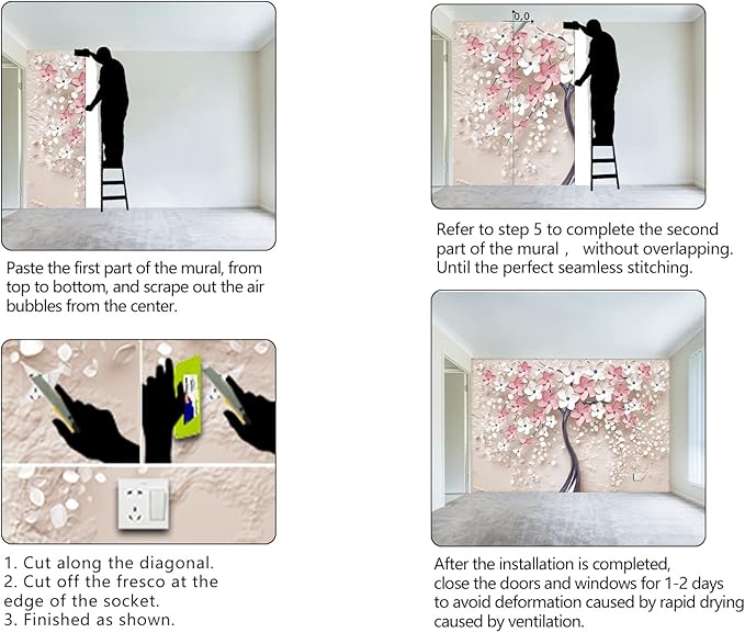 3D Relief Abstraction Pink Flowers Tree Mural Bedroom Floral Wallpaper Room Decor Living Room tv Background Large Wall Mural - 160"x108" (Not Peel and Stick)