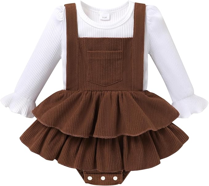 YOUNGER TREE Newborn Baby Girl Fall Winter Outfits Long Sleeve Romper Corduroy Overall Dress Infant Skirt Clothes Sets