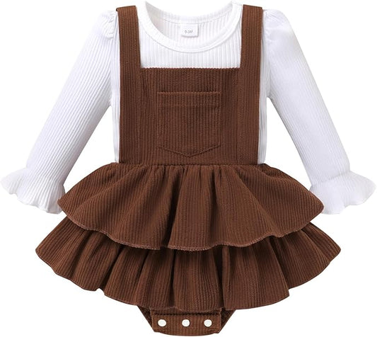 YOUNGER TREE Newborn Baby Girl Fall Winter Outfits Long Sleeve Romper Corduroy Overall Dress Infant Skirt Clothes Sets