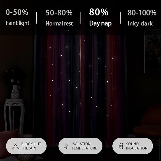 XiDi Grey Pink Purple 54 Inches Curtains for Girls Bedroom 2 Panels Set, Blackout Rainbow Curtains for Kids Room Decor, Unicorn Wall Decals Drapes for Little Girl Nursery Room 52 Inches Wide