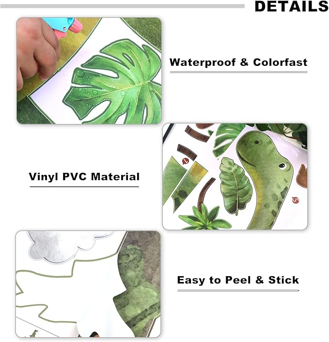 Large Dinosaur Pine Tree Wall Decals 7 Sheets Watercolor Wall Stickers Peel and Stick Forest Pine Tree Dinosaur Wall Decal Decor for Nursery Living Room Bedroom Classroom