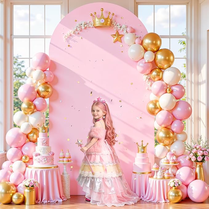 6.6FT Baby Pink Arch Cover,Spandex Fitted Wedding Arch Stand Covers Round Top Chiara Backdrop Cover for Birthday Party Ceremony Banquet Decoration