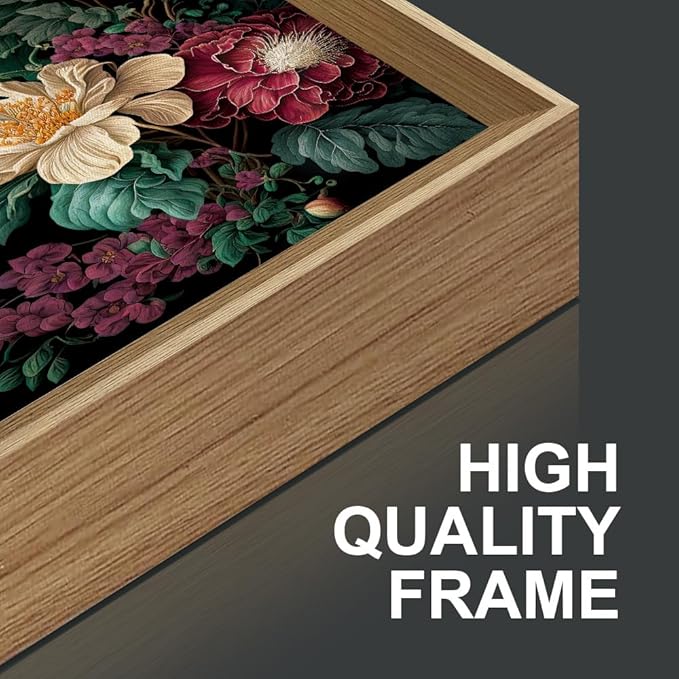 FWIEXA Dark Floral Canvas Wall Art Set, Framed Vintage Moody Flower Wall Decor, Large Black Botanical Wall Painting, Academia Art Print 3 Piece 24x36 Inches for Living Room, Bedroom, Office