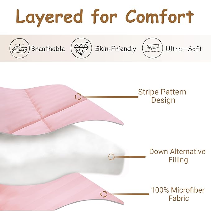 ZPECC Toddler Down Alternative Comforter, 39x47 Hypoallergenic Baby Blanket Quilt, Soft Breathable Lightweight All Season Kids Duvet Insert for Crib Stroller Cot Daycare, Pink Stripe