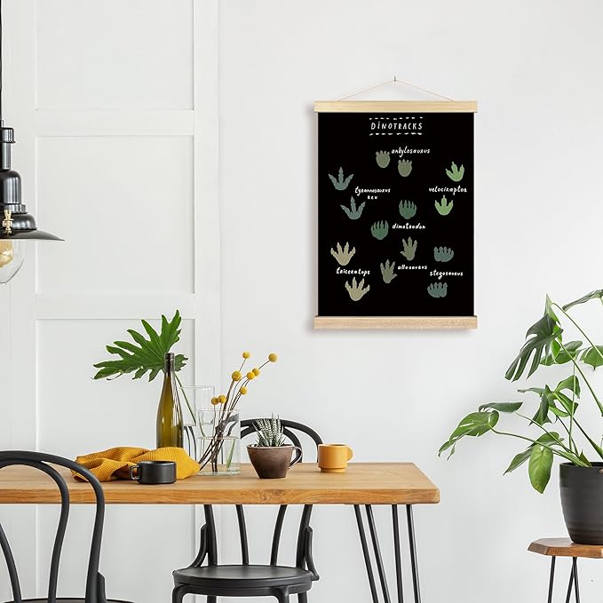 BCUANGD Dinosaur Dino Paw Wall Decor - Baby Toddler Boys Room Wall Art Poster Hanger with Wood Frames, Inspirational Black Hanging Canvas Decor for Kids Room Playroom Nursery Bedroom, 12x16 Inches