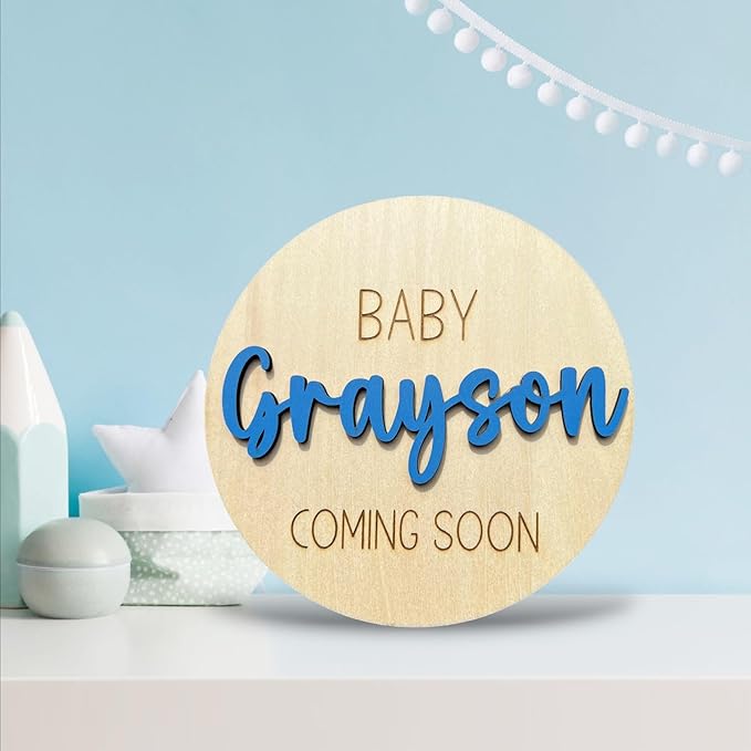 Baby Coming Soon Announcement Personalized Sign with date, Pregnancy Announcement plaque, maternity photo prop, Baby Announcement Sign (Baby Name)