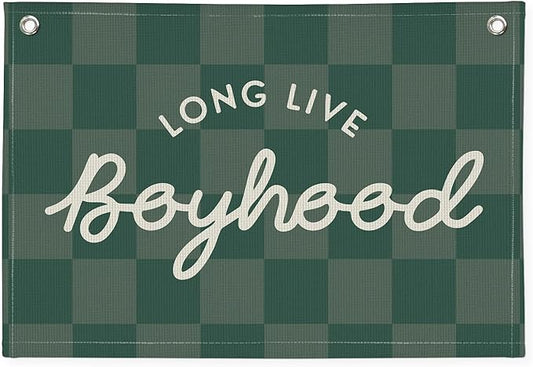 Long Live Boyhood Banner, Boy Nursery Decor, Canvas Banner Wall Hanging Flag Decor for Nursery Playroom Toddler Room, Boys Kids Room - Green