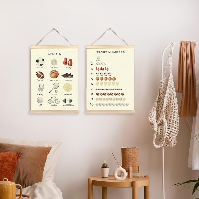 CGBHW Educational Sports Poster Hanger Frame, Learning Sport Balls Number Posters Wall Art Hanging Decor for Homeschool Toddler Boy Kids Room Playroom Nursery，12x16Inch Set of 2