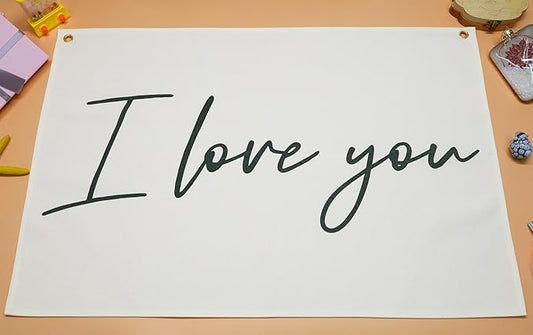 I love You Rectangular Canvas Banner-Boho Flag Wall Decor for Boy Girl Kids Friends,Nursery Babyroom Above Crib Bedroom Living Room Office-Baby Growth Stuff-Baby Shower Birthday Christmas Gift