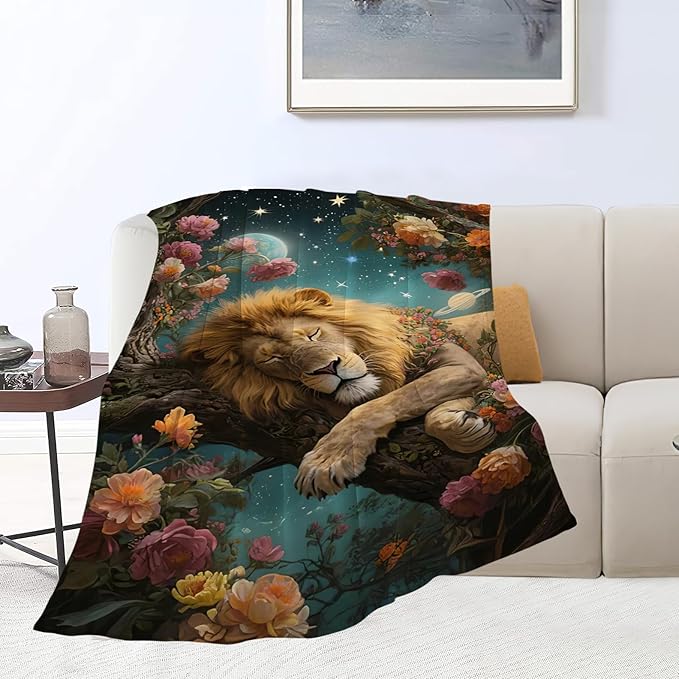 Lion Blanket Lion Throw Blanket Animal Soft Cozy Fleece Fuzzy Stuffed Plush Flannel Gifts for Girls Women Boys Kids Adults 60"X80"