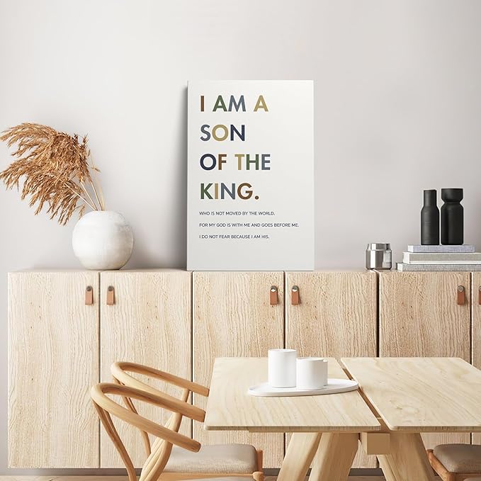 XWELLDAN Christian Religious Bible Verse I am a Son of the King Boy Nursery Wall Art Canvas Prints,Inspirational Quote Scripture Wall Art Decor for Boys Room Bedroom Nursery, 16 x 24 Inch, Framed