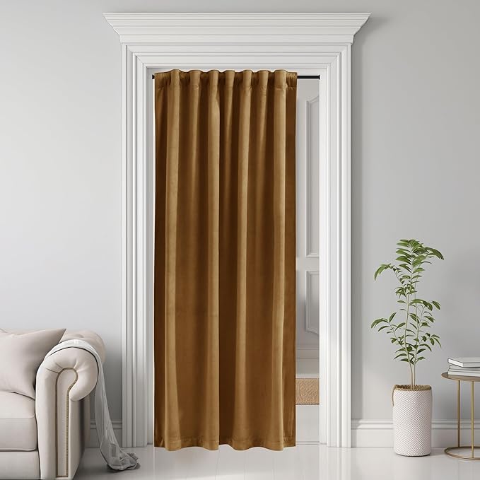 StangH Velvet Doorway Curtains Luxury Gold Brown Back Tab Thermal Insulated Window Drapes Privacy Blackout Room Divider for Autumn Living Room Decor Bedroom, W42 x L80, 1 Panel