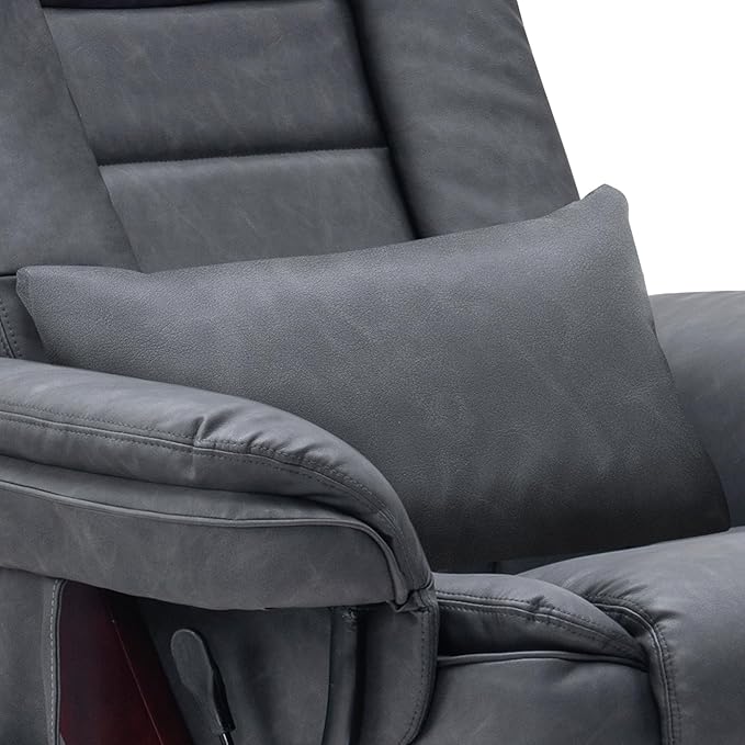 MCombo Swivel Recliner with Ottoman Chair, TV Chair Sets with Vibration Massage, for Small Space Living Room Bedroom 9096 9099 (Faux Leather, Dark Grey)