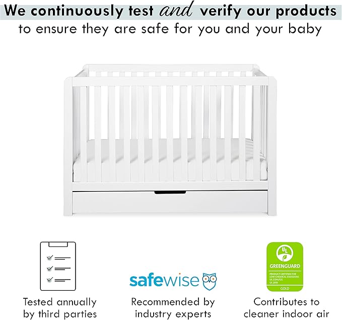 Carter's by DaVinci Colby 4-in-1 Convertible Crib with Trundle Drawer in White, Greenguard Gold Certified, Undercrib Storage