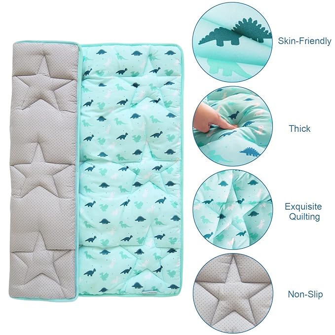 SPRINGSPIRIT Baby Play Mat, 36'' x 36'', Thicker, Soft, Non-Slip, Dinosaur Pattern, Microfiber & Foam, Plush, Aqua