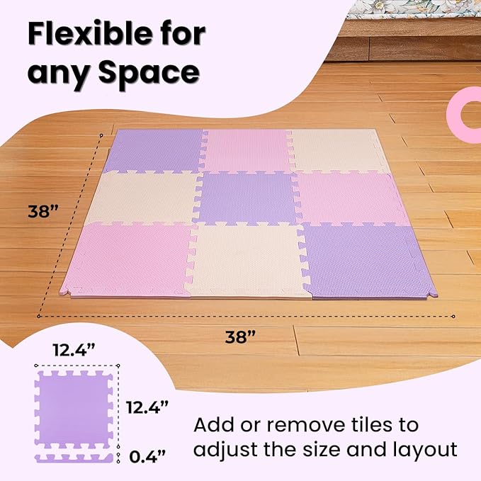 MioTetto Baby Play Mat, Comfortable Tummy Time Mat – Portable Foam Floor Tiles, Safe baby mat for floor for Crawling & Development, Soft play mat for babies 0-6 months, Stylish interlocking foam tiles