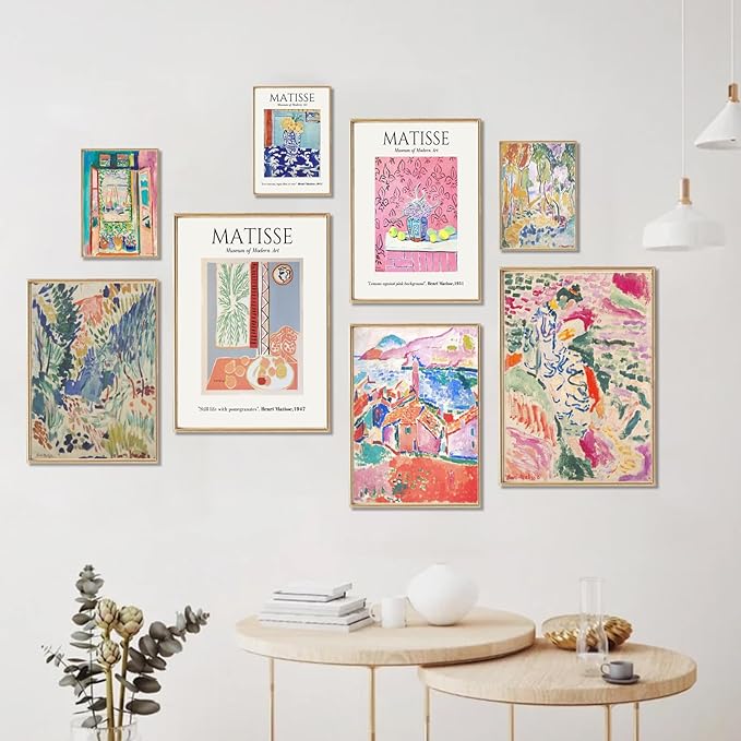 uniro Matisse Wall Art Prints, Matisse Eclectic Wall Decor, Henri Matisse Exhibition Posters for Room Aesthetic, Minimalist Abstract Vintage Gallery Canvas Paintings, Maximalist Eclectic Home Decor