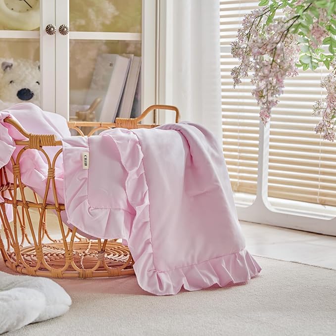 Ruffled Toddler Blanket Ruffle Comforter for Baby Toddler Girls, Soft Cozy Cute Quilted Blanket Breathable Microfiber Comfortable Down Alternative Small Size Quilt with Ruffle - 43"x 60" Pink