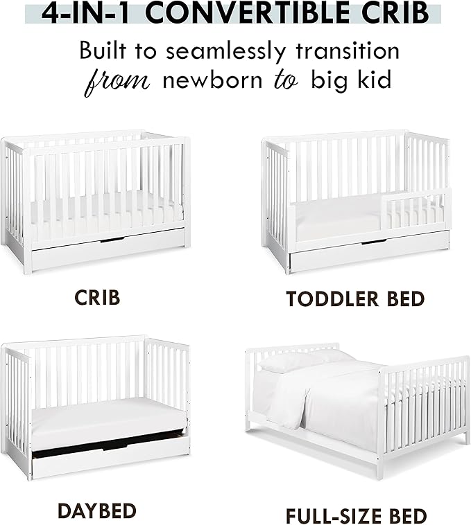 Carter's by DaVinci Colby 4-in-1 Convertible Crib with Trundle Drawer in White, Greenguard Gold Certified, Undercrib Storage