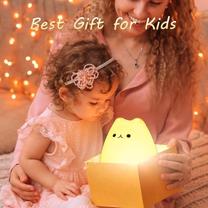 ZKLiLi Remote Cat Night Light, Cute Nursery Lights USB Rechargeable Cat Lamp Nightlight Birthday Christmas Gift with Warm White and 7-Color Breathing Modes for Kids Baby Children (Remote Control)