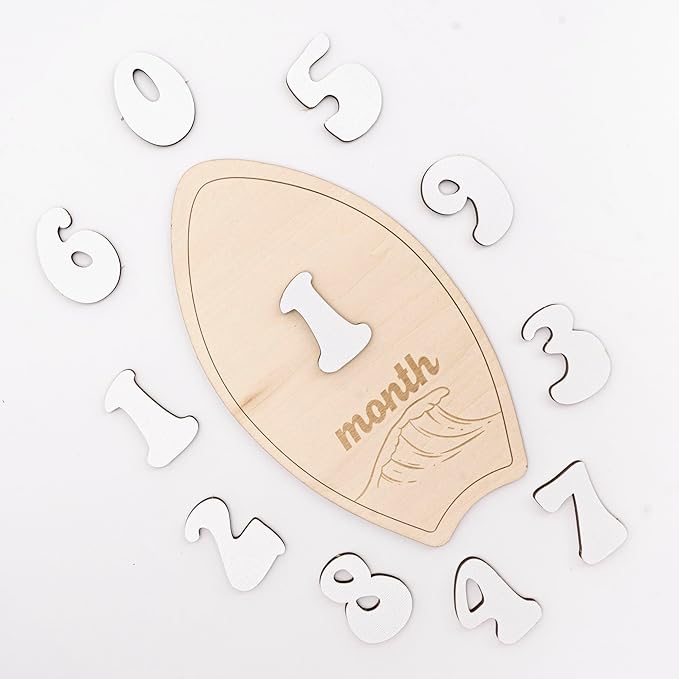 Wooden Surfboard Baby Monthly Milestone Sign, 1–12 Month Photo Prop Set, Beach Wave Design Neutral Nursery Decor, Newborn Growth Tracker Keepsake