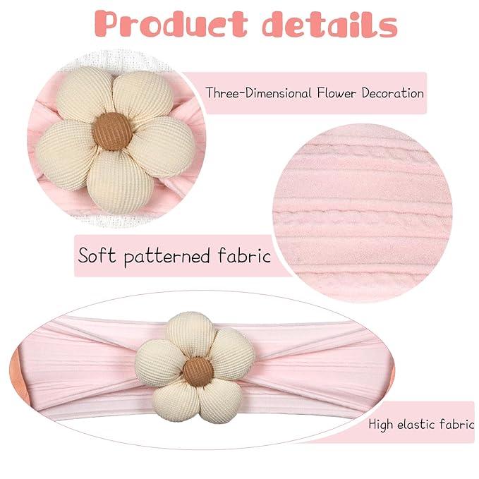 6 Pcs Baby Flower Headbands Baby Girls Nylon Headband Soft Hairbands Hair Accessories for Newborn Infant Toddler Kids