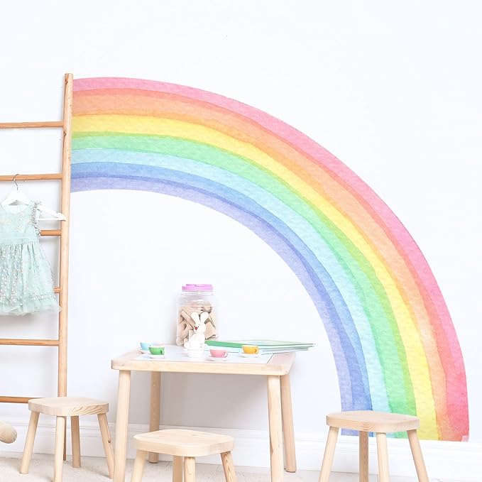 55"x63" Large Rainbow Wall Stickers, Mural Watercolor Half Rainbow Wall Decals Peel and Stick Vinyl Wall Art Decor for Girls Bedroom Kids Nursery Living Room Playroom Toddler