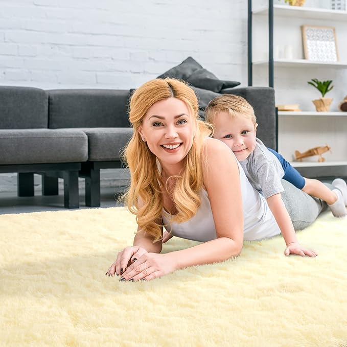 Merelax Modern Soft Fluffy Large Shaggy Rug for Bedroom Livingroom Dorm Kids Room Indoor Home Decorative, Non-Slip Plush Furry Fur Area Rugs Comfy Nursery Accent Floor Carpet 4'x6' Light Champagne