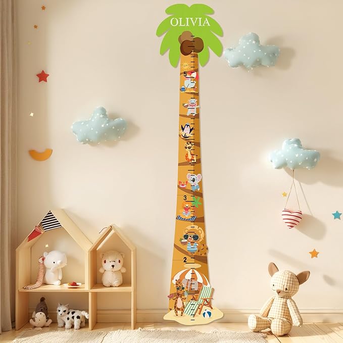 Personalized Name Height Measurement for Wall – Coconut Beach Children's Growth Chart, Wall Height Ruler for Kids and Toddlers, Perfect for Nursery, Bedroom, Playroom